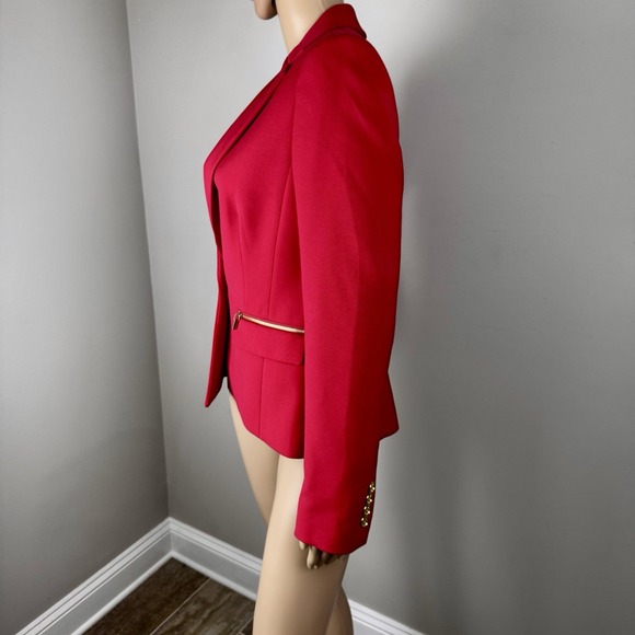 Anne Klein Blazer Red Women's Size 4 Gold Zip Single Button Jacket - Picture 6 of 16